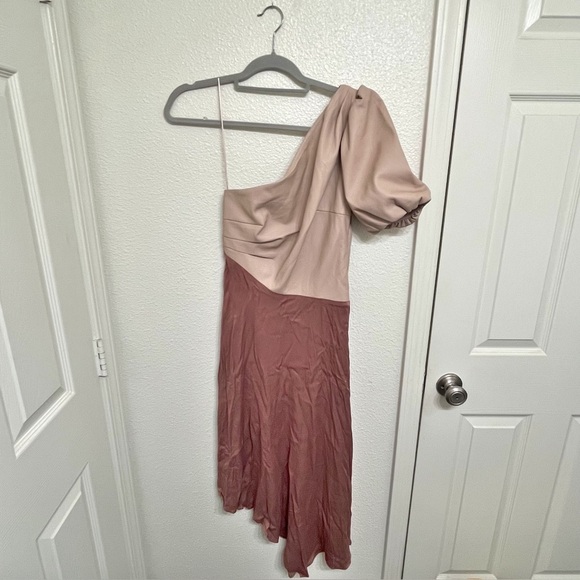 Anthropologie Faux Leather One Shoulder Asymmetrical Midi Dress Size 2 NWT - Picture 2 of 12
